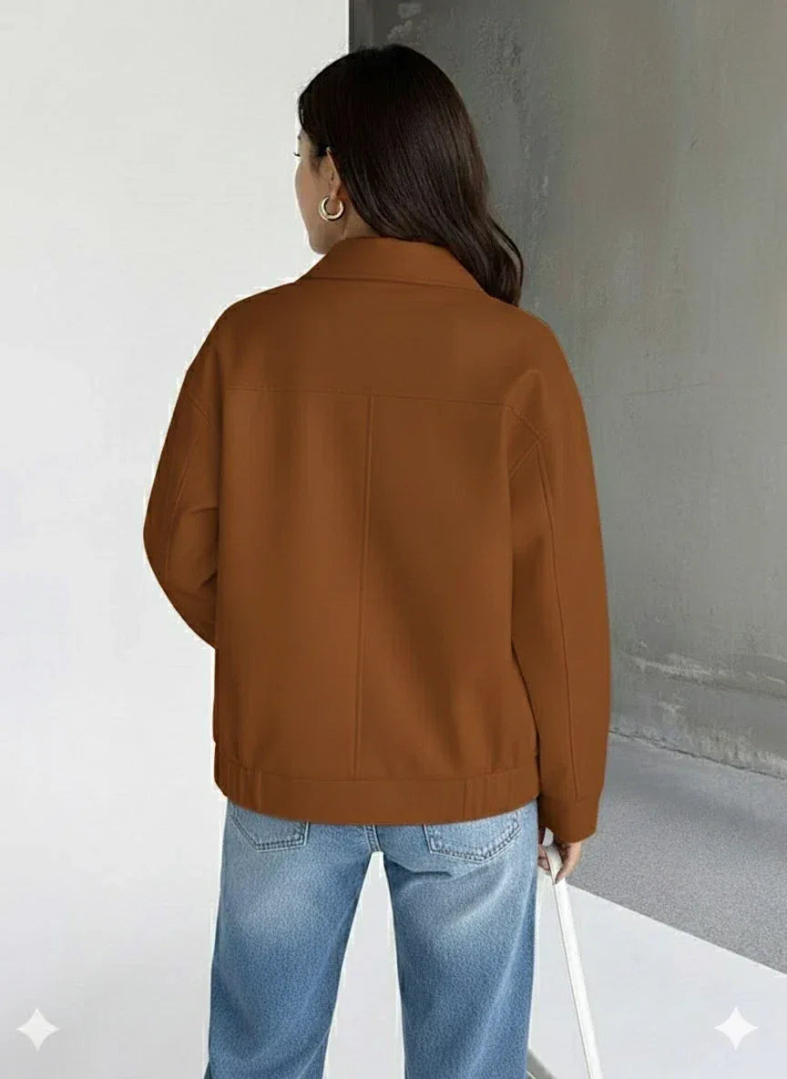 Women's Cognac Original Brown Leather Premium Jacket - Minimalist