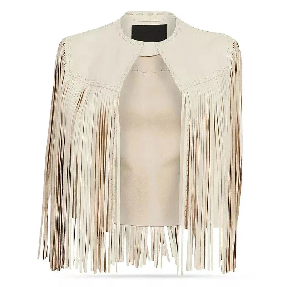 Women's Cream Original Fringe Premium Leather Vest - Western Boho