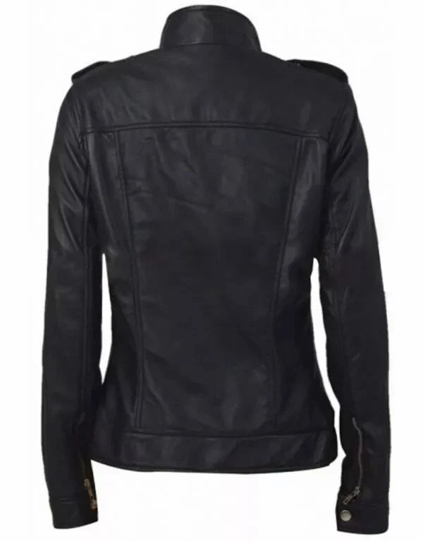 Premium Military Stand Collar Original Leather Jacket - Women's with Epaulettes