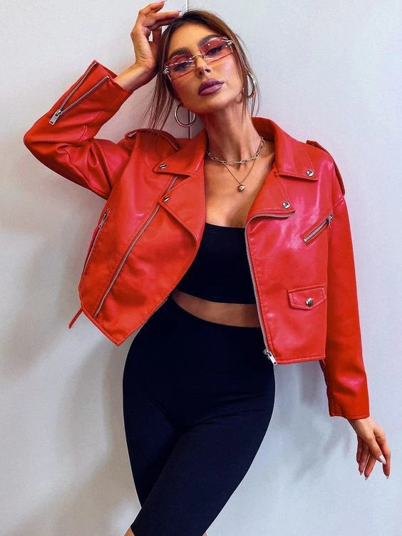 Original Bold Red Leather Premium Biker Jacket