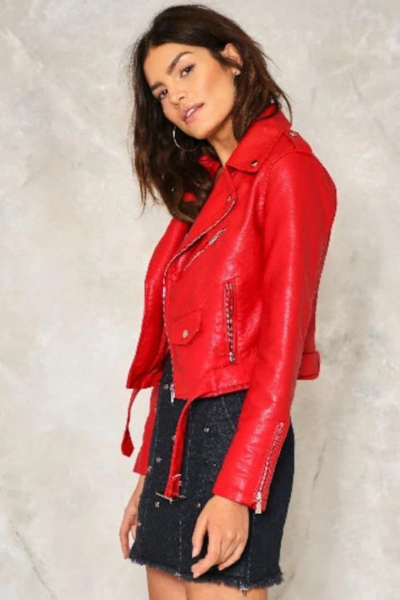 Original Bold Red Leather Premium Biker Jacket