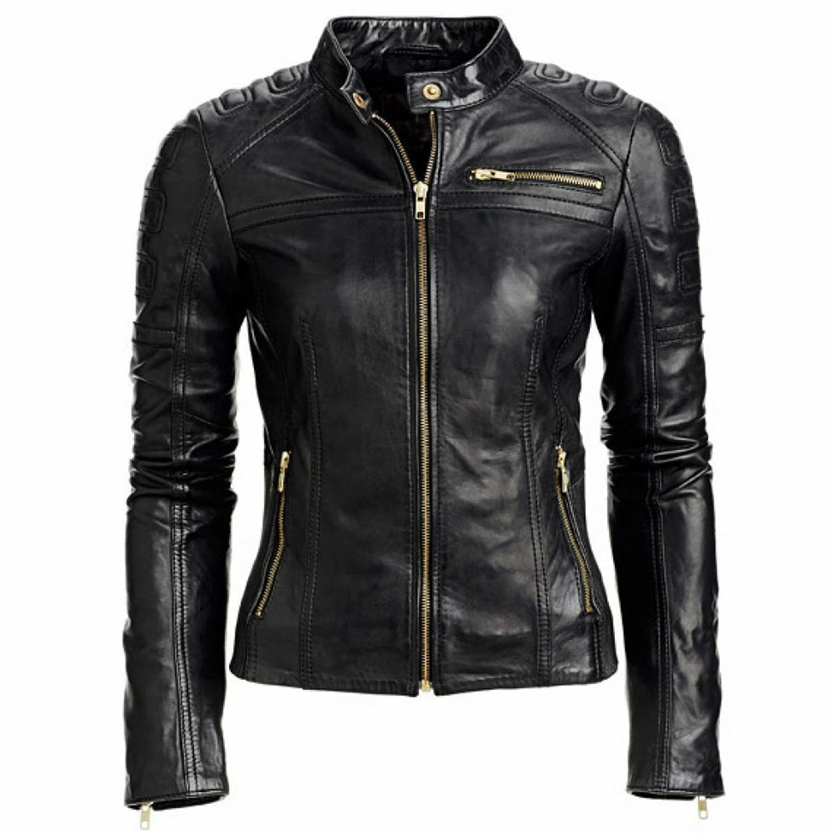 Premium Black Original Leather Moto Jacket - Gold Hardware