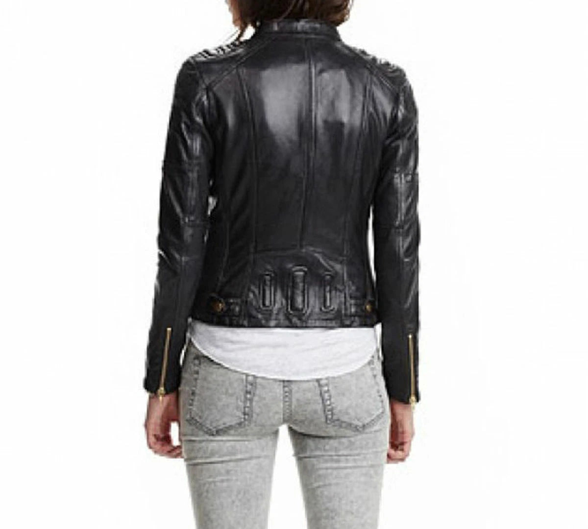 Premium Black Original Leather Moto Jacket - Gold Hardware