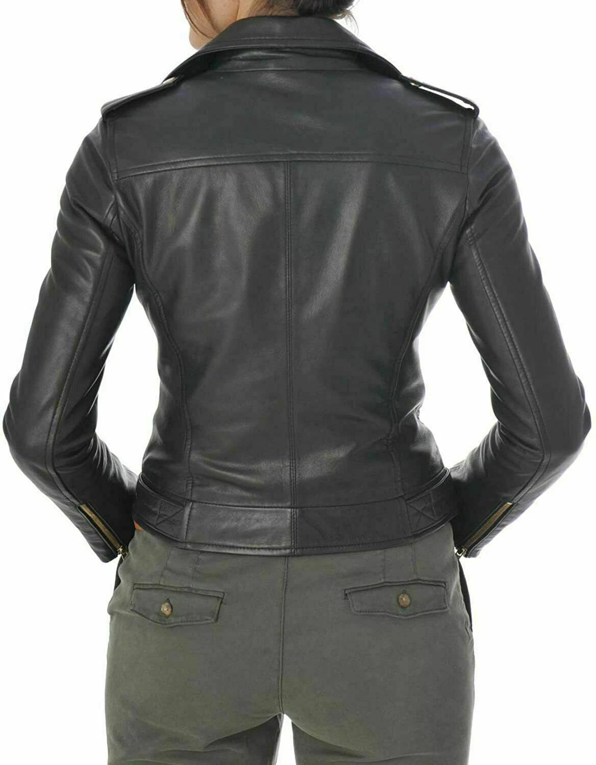 Classic Original Black Leather Premium Biker Jacket - Brass Hardware