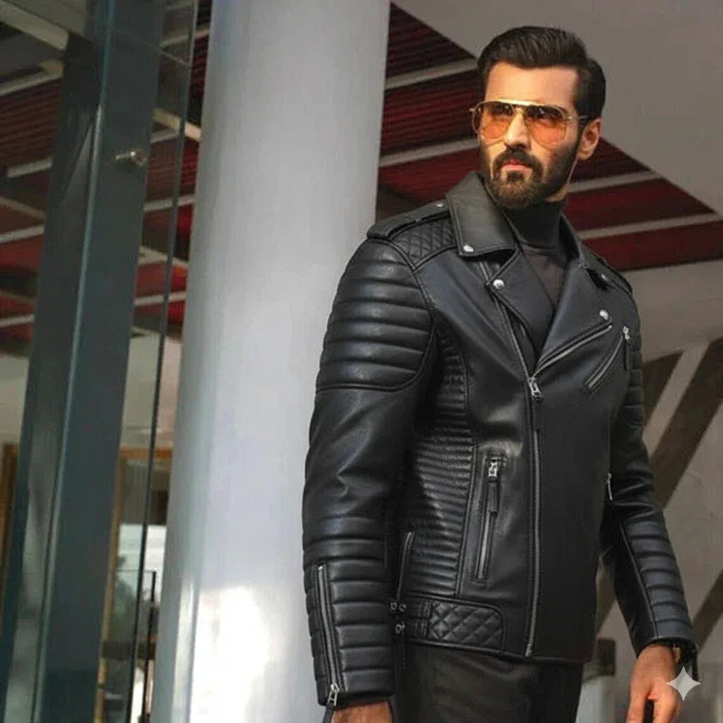 Men's Original Leather Jacket - Premium Full-Grain Quilted Biker