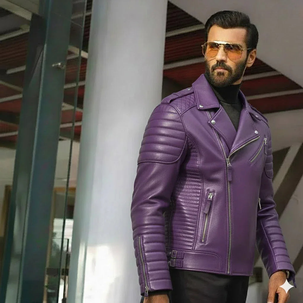 Men's Original Leather Jacket - Premium Full-Grain Quilted Biker
