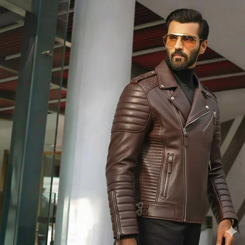 Men's Original Leather Jacket - Premium Full-Grain Quilted Biker