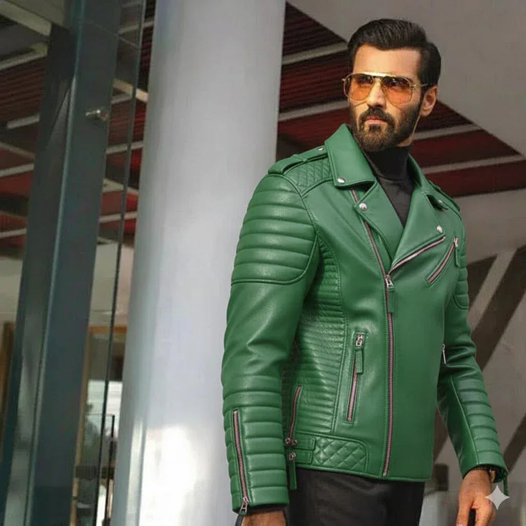 Men's Original Leather Jacket - Premium Full-Grain Quilted Biker