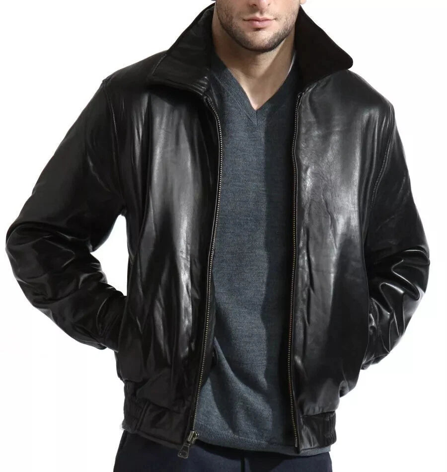 Men's Black Original Leather Bomber Jacket with Hood - Premium Aviator Style