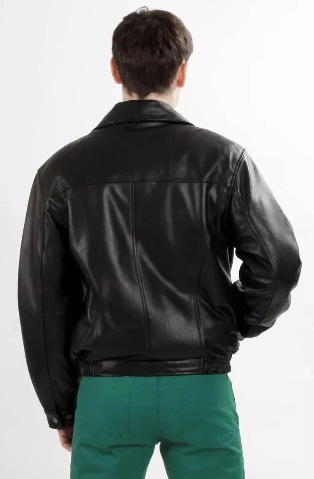 Men's Black Original Leather Bomber Jacket with Hood - Premium Aviator Style