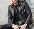 Men's Distressed Black Original Leather Biker Jacket - Premium Vintage Moto Style