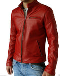Men's Red Original Leather Jacket - Premium Bold Minimalist Racer Style