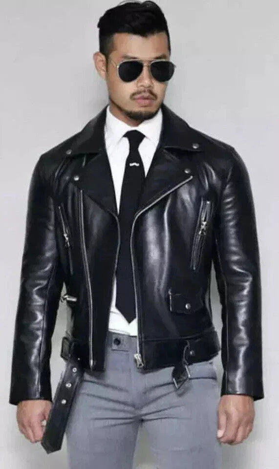 Men's Classic Original Black Leather Biker Jacket - Premium Moto Style