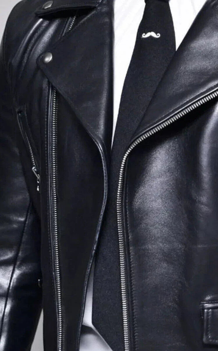 Men's Classic Original Black Leather Biker Jacket - Premium Moto Style
