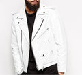 Men's White Original Leather Biker Premium Jacket - Classic Moto Style