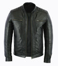 Men's Black Original Leather Biker Jacket - Premium Quilted Shoulder Racer Style