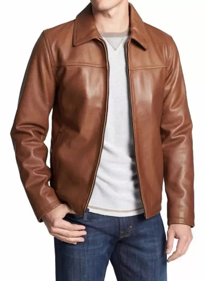 Men's Original Tan Brown Leather Jacket - Premium Classic Racer Style