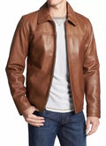Men's Original Tan Brown Leather Jacket - Premium Classic Racer Style