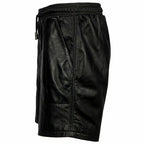 Original Black Leather Jogger Shorts - Premium Full-Grain Leather Drawstring Shorts for Men & Women