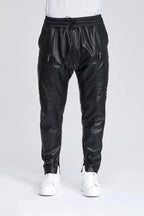 Men's Black Original Leather Cargo Jogger Pants - Premium Full-Grain Handcrafted Utility