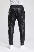 Men's Black Original Leather Cargo Jogger Pants - Premium Full-Grain Handcrafted Utility
