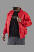 Men's Red Lambskin Premium Original Leather Bomber Jacket with Gold Hardware