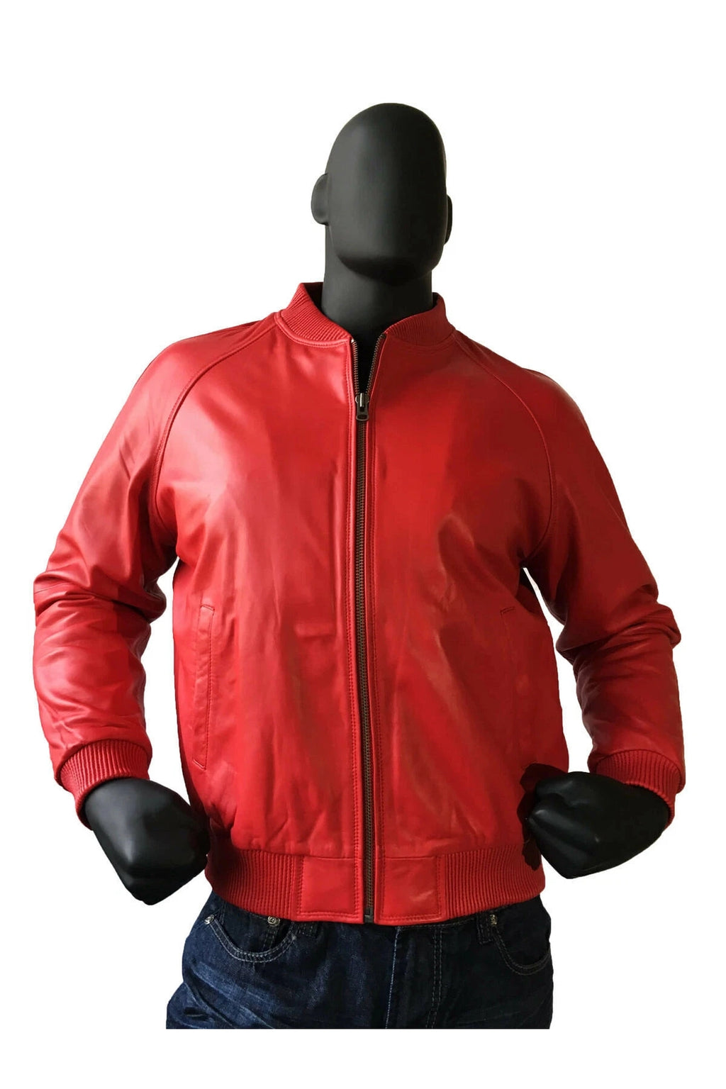 Men's Red Lambskin Premium Original Leather Bomber Jacket with Gold Hardware