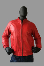 Men's Red Lambskin Premium Original Leather Bomber Jacket with Gold Hardware