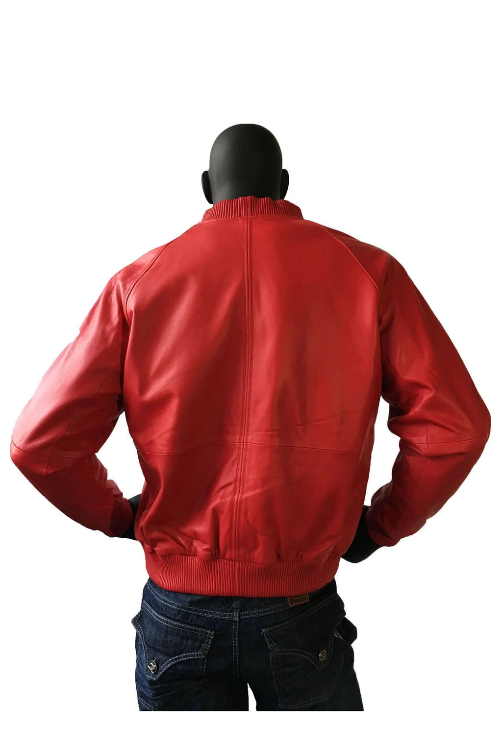 Men's Red Lambskin Premium Original Leather Bomber Jacket with Gold Hardware