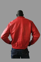 Men's Red Lambskin Premium Original Leather Bomber Jacket with Gold Hardware
