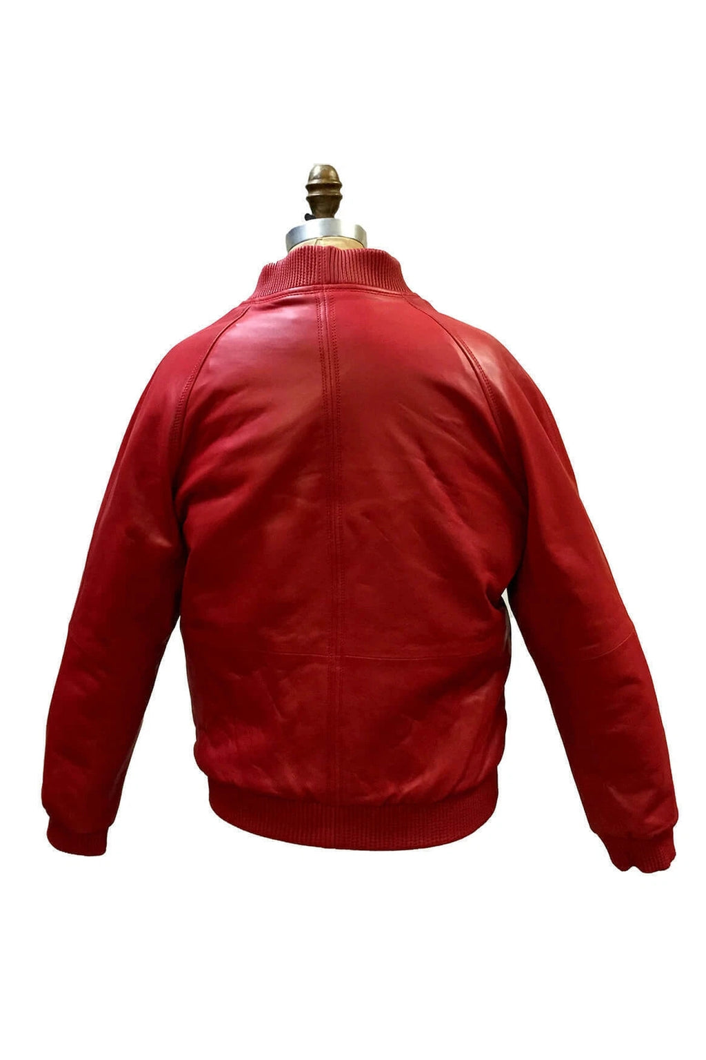Men's Red Lambskin Premium Original Leather Bomber Jacket with Gold Hardware