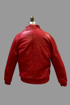Men's Red Lambskin Premium Original Leather Bomber Jacket with Gold Hardware