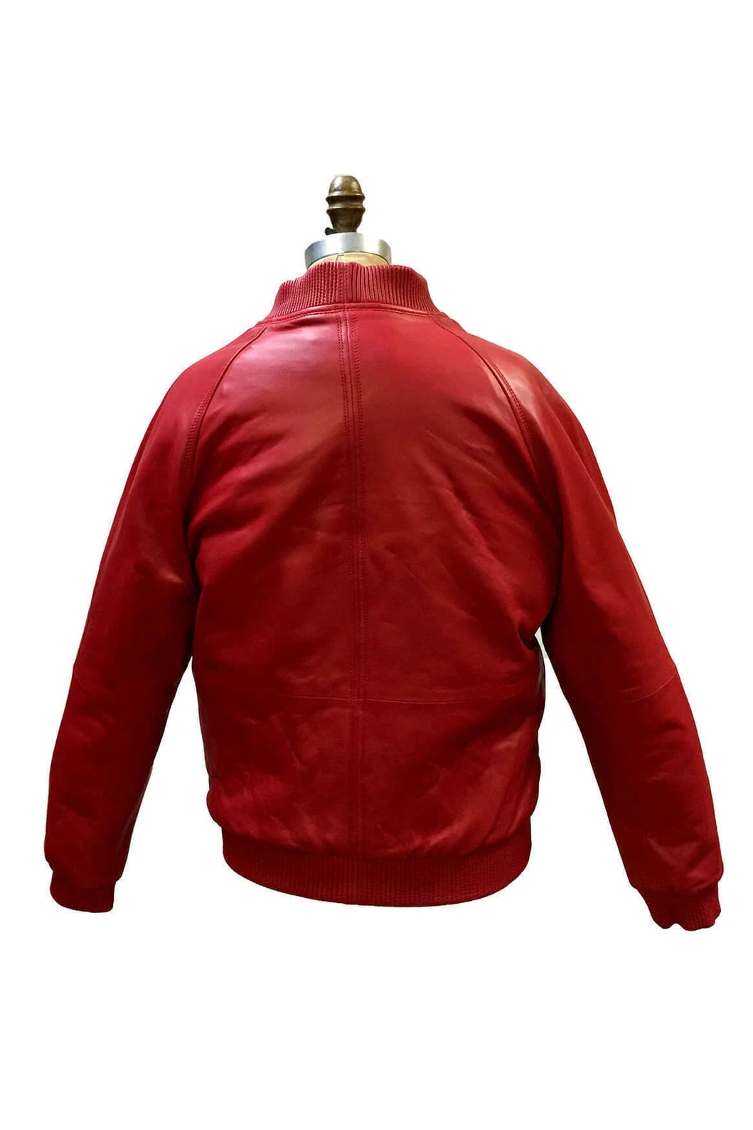 Men's Red Lambskin Premium Original Leather Bomber Jacket with Gold Hardware