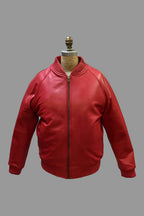 Men's Red Lambskin Premium Original Leather Bomber Jacket with Gold Hardware