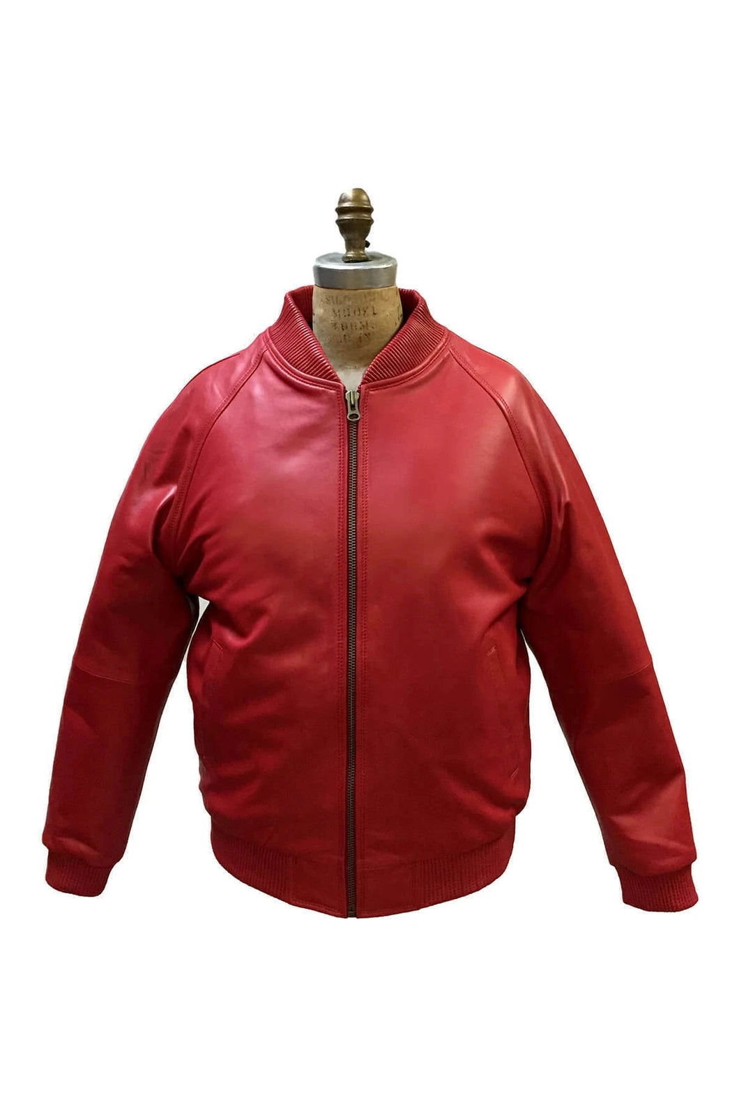Men's Red Lambskin Premium Original Leather Bomber Jacket with Gold Hardware