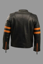 Men's Black & Orange Stripe Biker Premium Original Leather Jacket