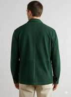Men's Dark Green Suede Original Leather Trucker Jacket with Contrast Stitching