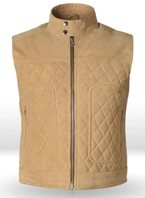Men's Beige Premium Quilted Zip-Up Original Vest Coat