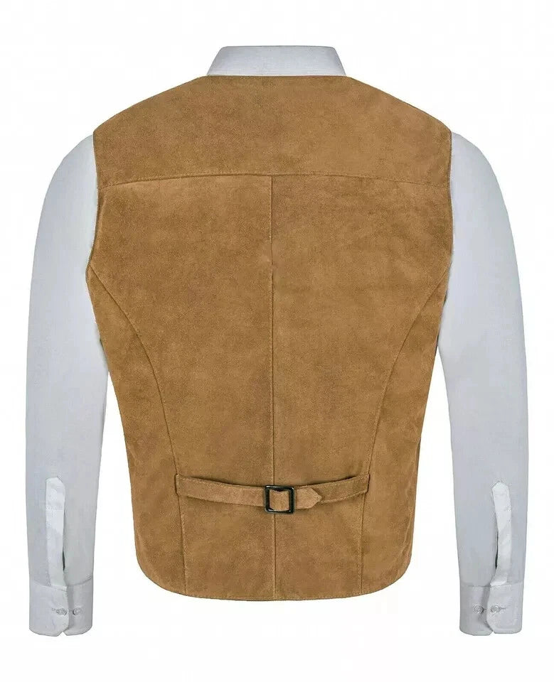 Men's Beige Premium Suede Leather Original Vest Coat