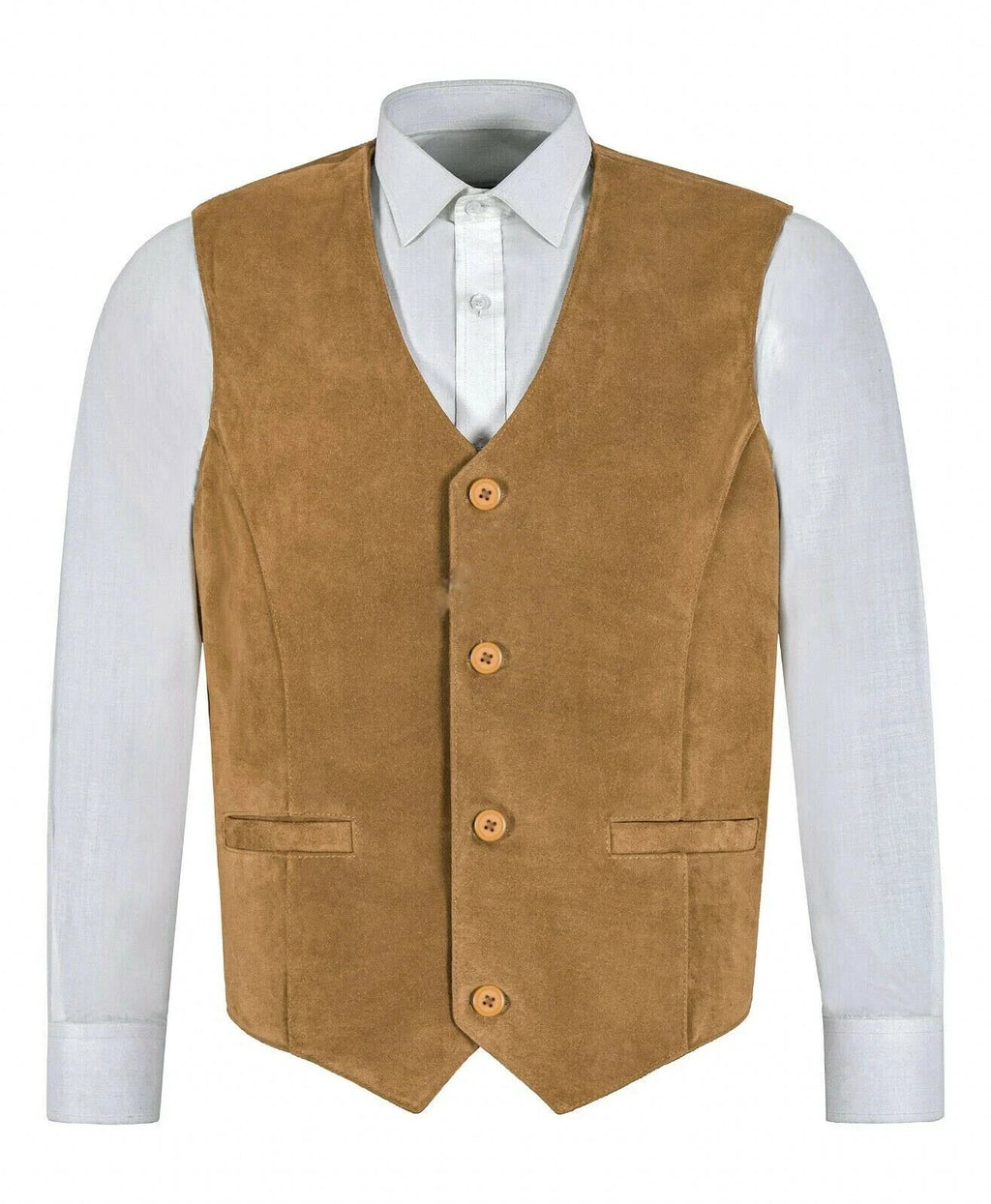 Men's Beige Premium Suede Leather Original Vest Coat