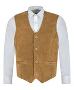 Men's Beige Premium Suede Leather Original Vest Coat