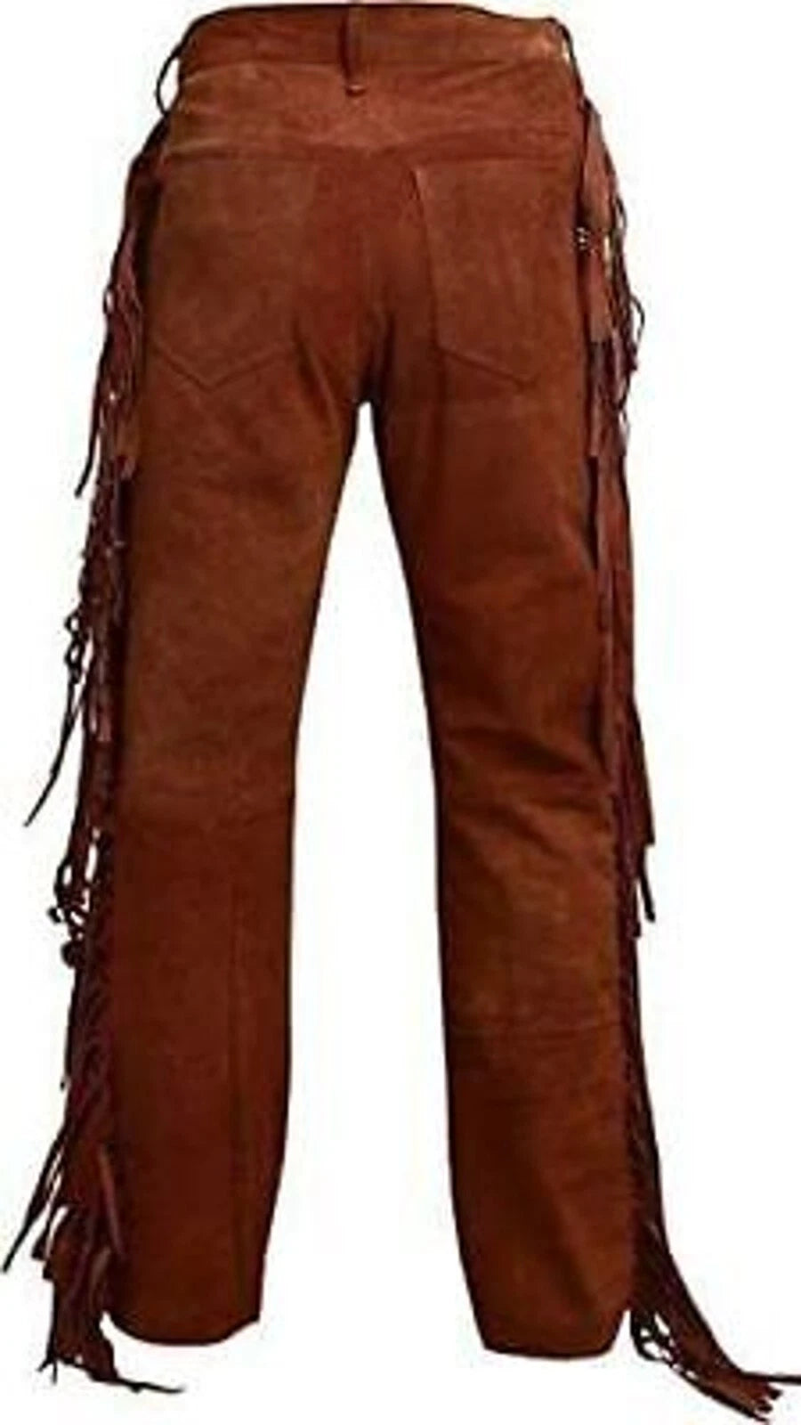 Men Premium Brown Original Suede Leather Fringe Pant