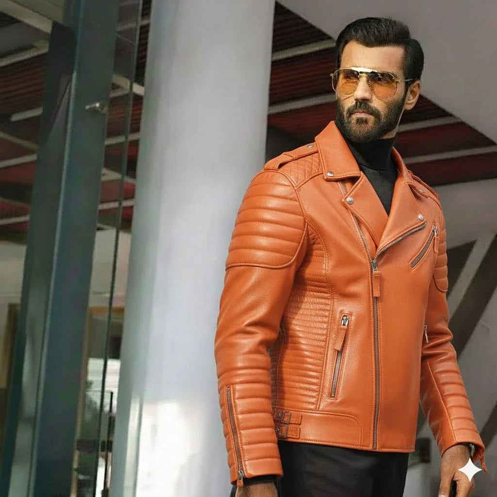 Men's Original Leather Jacket - Premium Full-Grain Quilted Biker