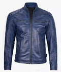 Men's Original Blue Leather Racer Jacket - Premium Full-Grain Café Racer