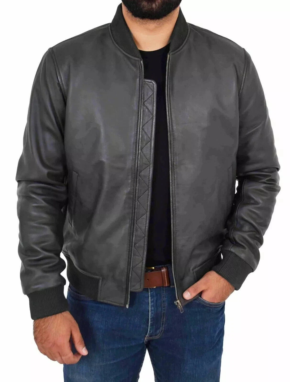 Original Men's Black Leather Bomber Jacket - Premium Full-Grain Flight Jacket