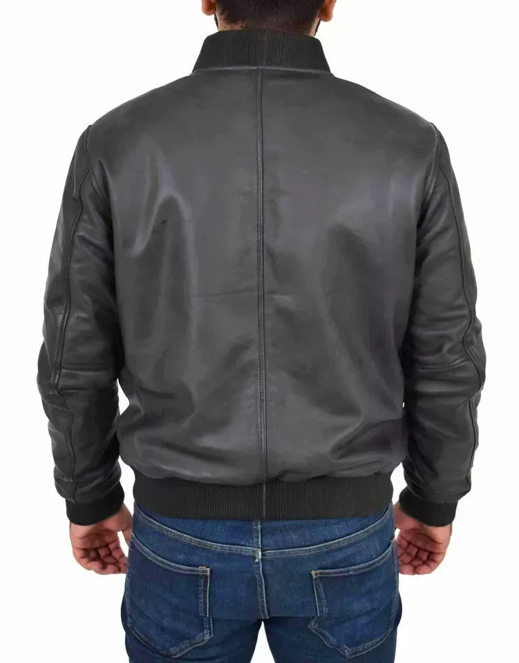 Original Men's Black Leather Bomber Jacket - Premium Full-Grain Flight Jacket
