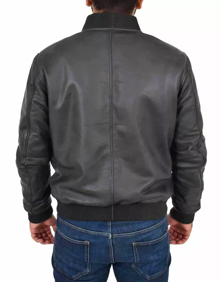 Original Men's Black Leather Bomber Jacket - Premium Full-Grain Flight Jacket
