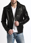 Men's Classic Original Black Leather Biker Jacket - Premium Full-Grain Asymmetric Moto