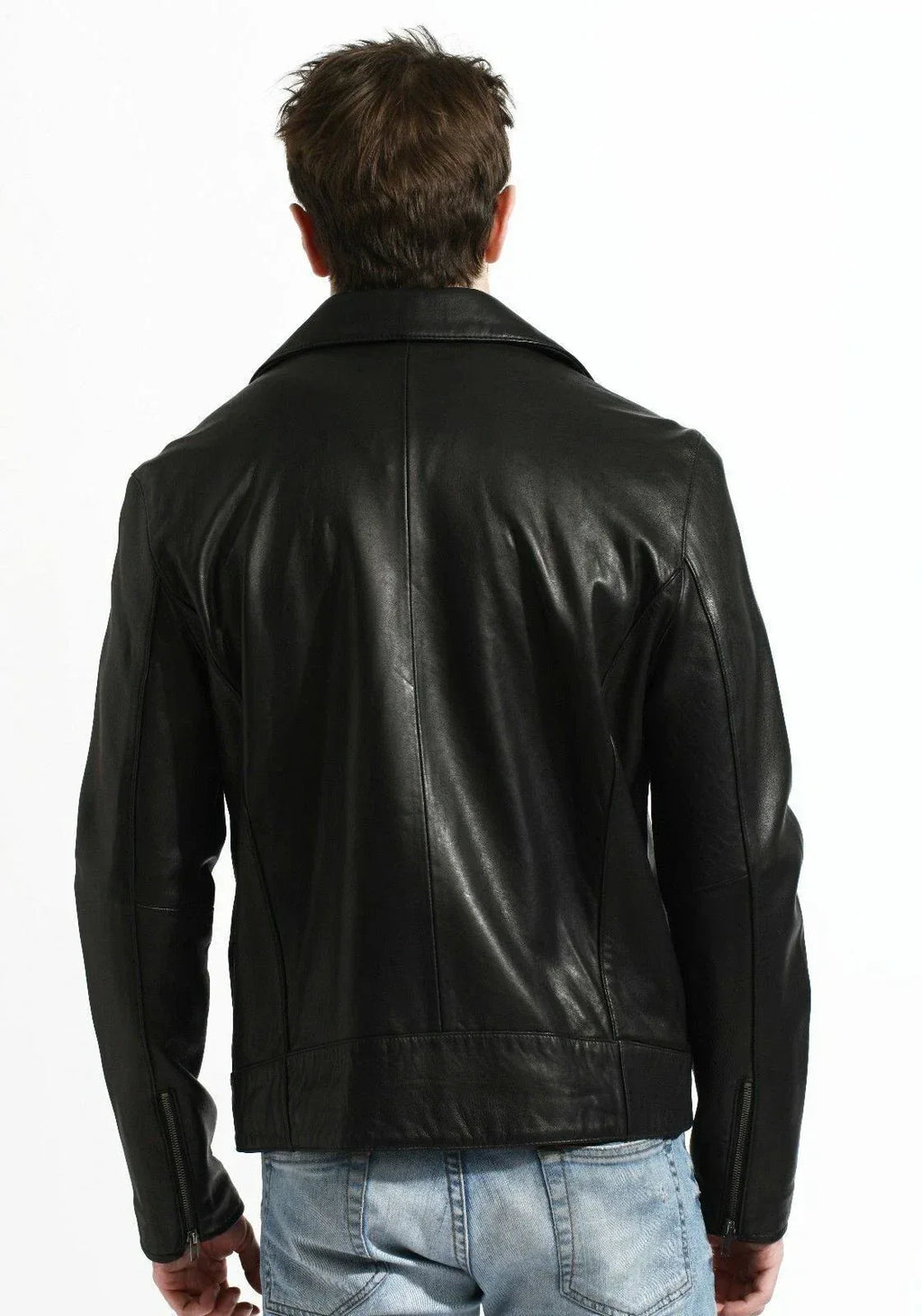 Men's Classic Original Black Leather Biker Jacket - Premium Full-Grain Asymmetric Moto