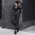 Men's Black Original Leather Racer Jacket with Stand Collar - Premium Sleek Café Racer – front view – Kamercio